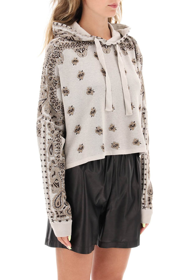 Amiri knitted cropped hoodie with bandana motif-women > clothing > tops > sweatshirts-Amiri-m-Beige-Urbanheer