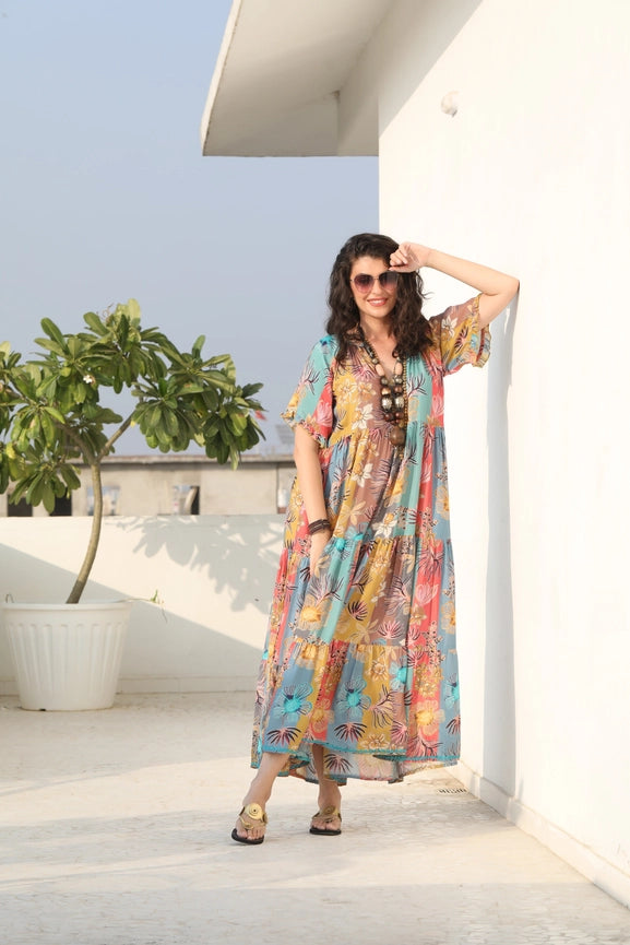 Amisha Short Sleeve Maxi Chai-Dress-Naudic-XS-Multi-Urbanheer