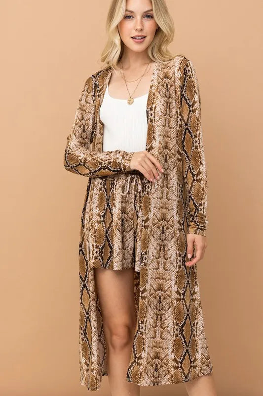 And The Why Animal Print Kimono and Shorts Set-Trendsi-SNAKE-S-Urbanheer