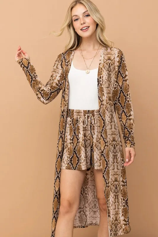And The Why Animal Print Kimono and Shorts Set-Trendsi-SNAKE-S-Urbanheer