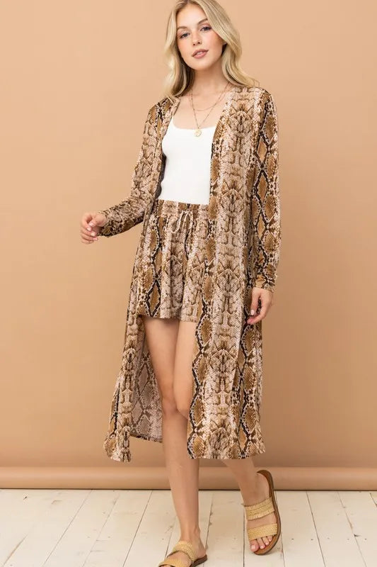 And The Why Animal Print Kimono and Shorts Set-Trendsi-SNAKE-S-Urbanheer
