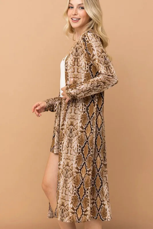 And The Why Animal Print Kimono and Shorts Set-Trendsi-SNAKE-S-Urbanheer