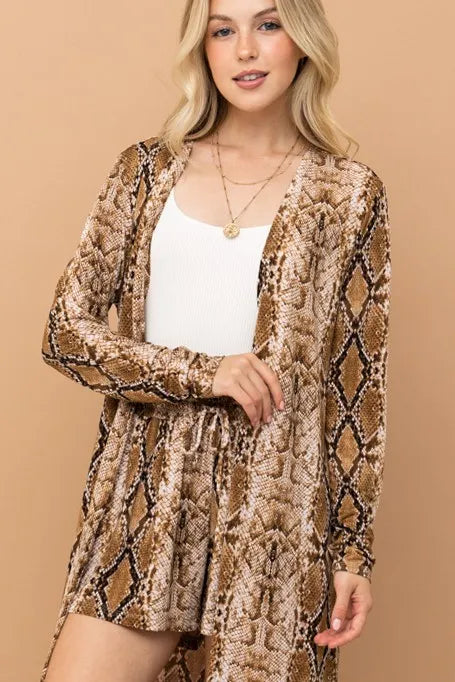 And The Why Animal Print Kimono and Shorts Set-Trendsi-SNAKE-S-Urbanheer