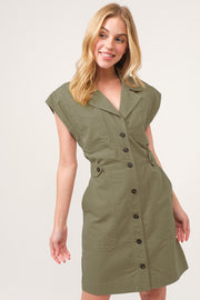 And The Why Button Up Sleeveless Dress-Street 360-Olive-L-Urbanheer