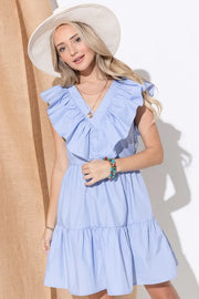 And The Why Chevron Ruffle Florence Hem Casual Dress-Street 360-Sky Blue-M-Urbanheer