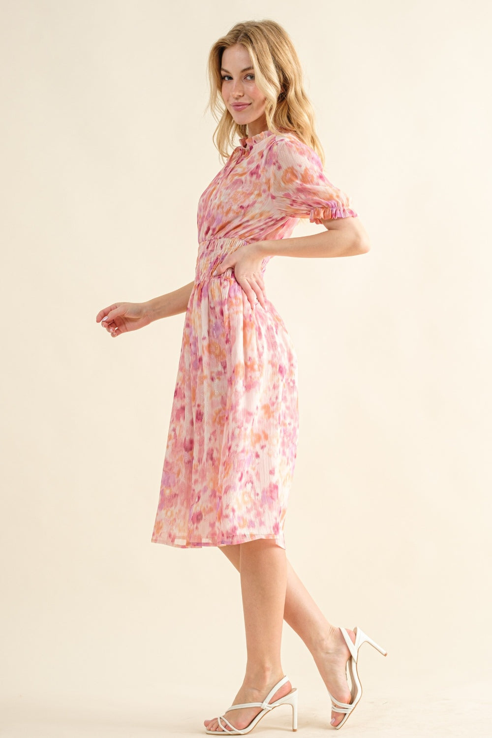 And The Why Full Size Smocked Waist Printed Midi Dress-Street 360-Pink Multi-S-Urbanheer