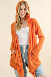 And The Why Full Size Thermal Hooded Open Front Cardigan with Pockets-Street 360-Dusty Coral-S-Urbanheer