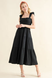 And The Why Smocked Ruffled Tiered Dress-Street 360-Black-S-Urbanheer