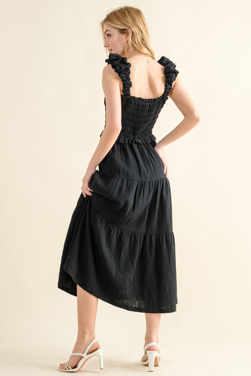 And The Why Smocked Ruffled Tiered Dress-Street 360-Black-S-Urbanheer