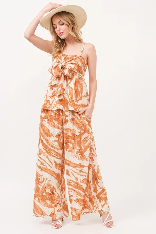 And The Why Smocked Tied Babydoll Abstract Print Top-Trendsi-HAZELNUT-S-Urbanheer