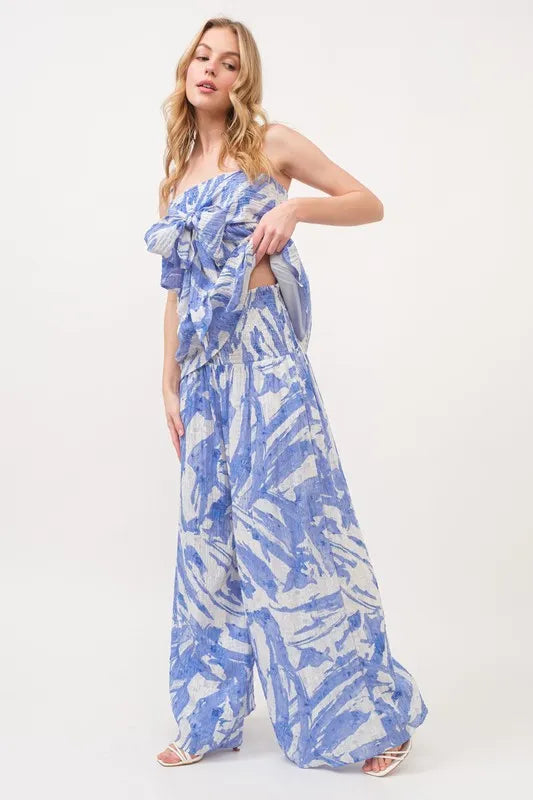 And The Why Smocked Tied Babydoll Abstract Print Top-Trendsi-BLUE-S-Urbanheer