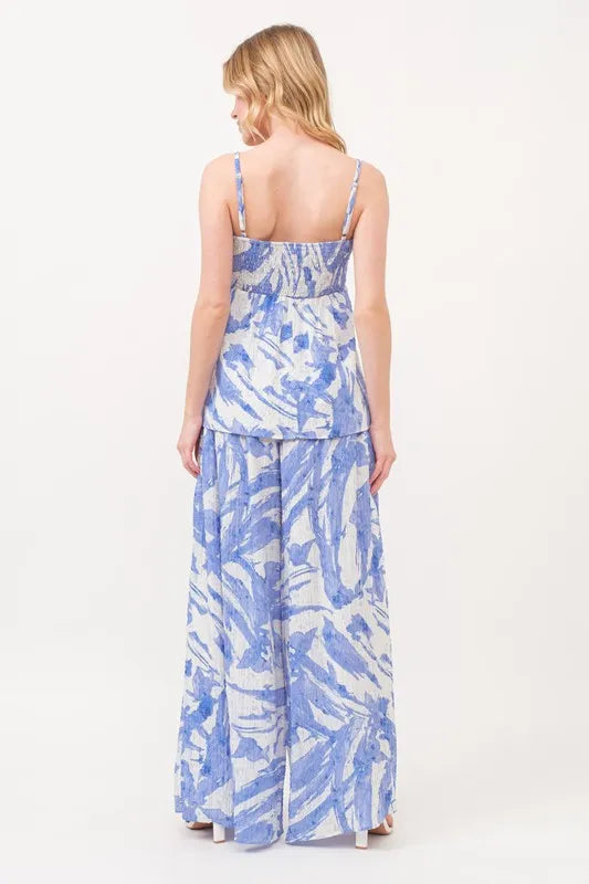 And The Why Smocked Tied Babydoll Abstract Print Top-Trendsi-BLUE-S-Urbanheer