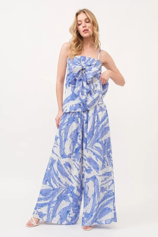 And The Why Smocked Tied Babydoll Abstract Print Top-Trendsi-BLUE-S-Urbanheer