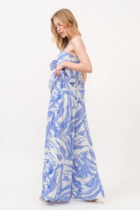 And The Why Smocked Tied Babydoll Abstract Print Top-Trendsi-BLUE-S-Urbanheer