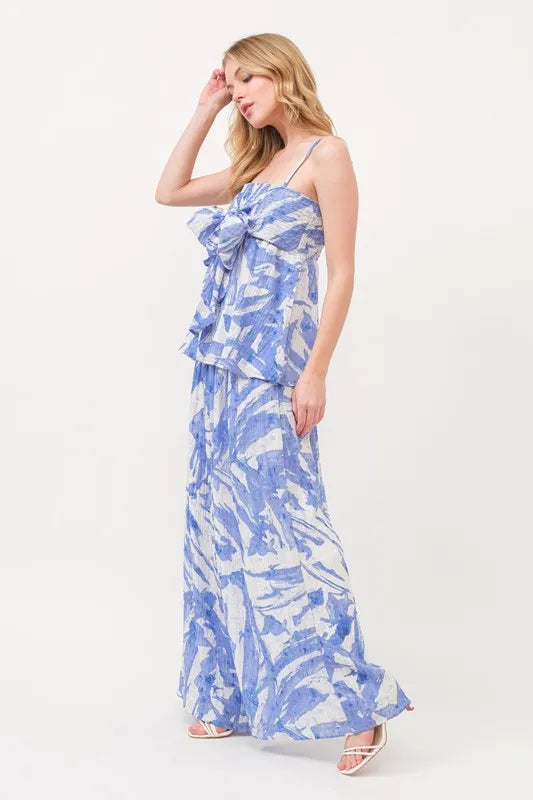 And The Why Smocked Tied Babydoll Abstract Print Top-Trendsi-BLUE-S-Urbanheer