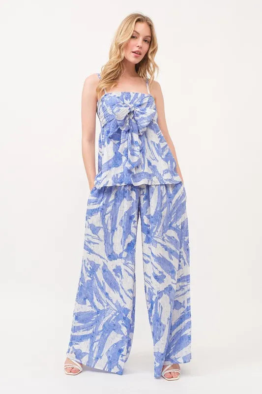 And The Why Smocked Tied Babydoll Abstract Print Top-Trendsi-BLUE-S-Urbanheer