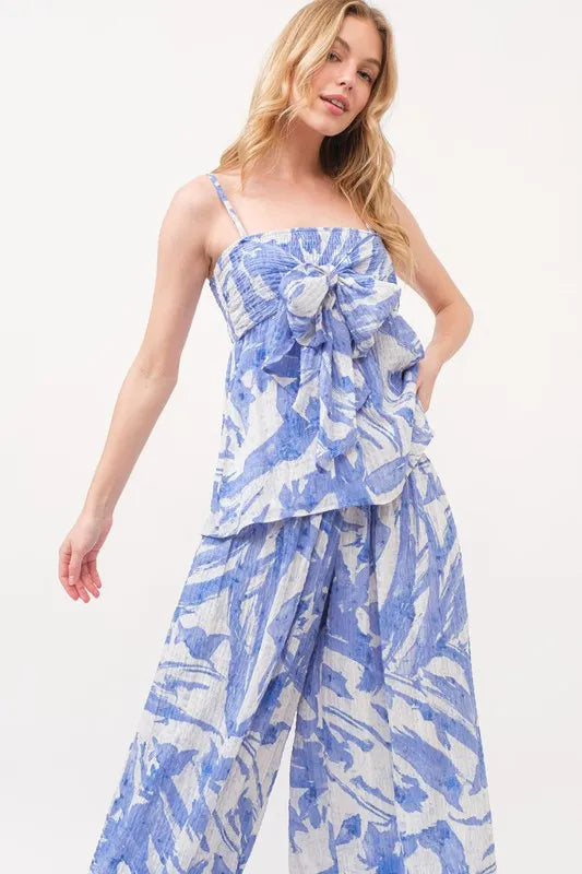 And The Why Smocked Tied Babydoll Abstract Print Top-Trendsi-BLUE-S-Urbanheer