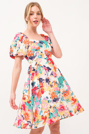 And The Why Square Neck Puff Sleeve Floral Dress-Street 360-Multi-S-Urbanheer