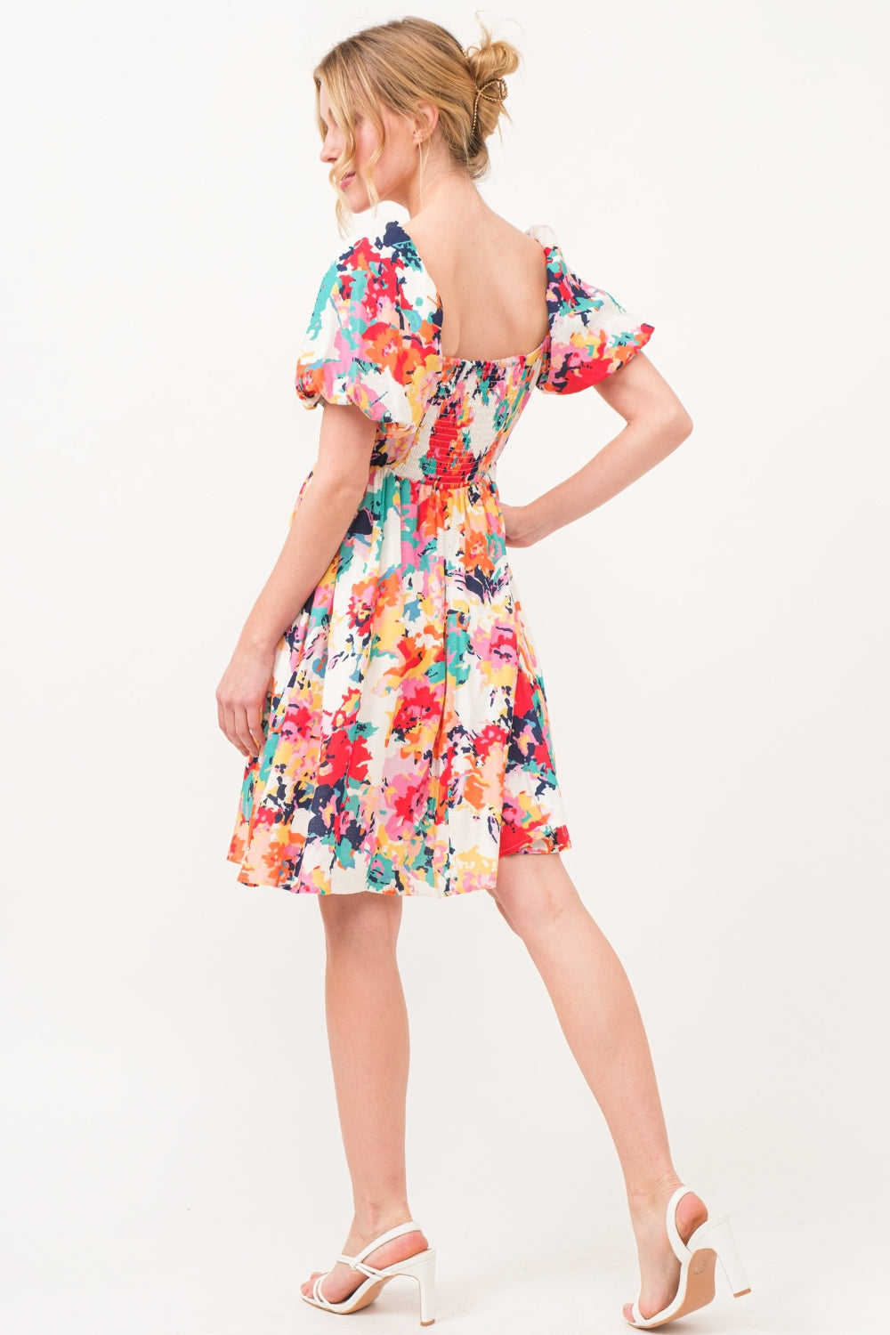 And The Why Square Neck Puff Sleeve Floral Dress-Street 360-Multi-S-Urbanheer