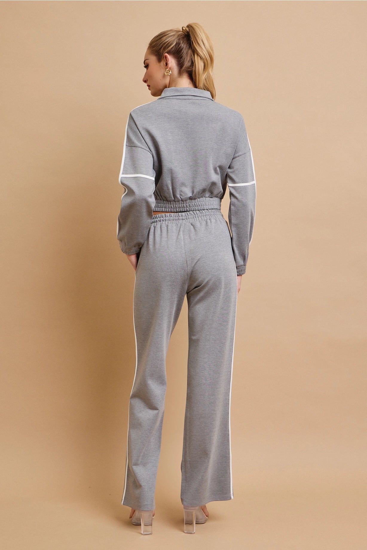 Andrea Knit Tracksuit with Contrast Stripes | Grey