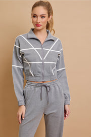 Andrea Knit Tracksuit with Contrast Stripes | Grey