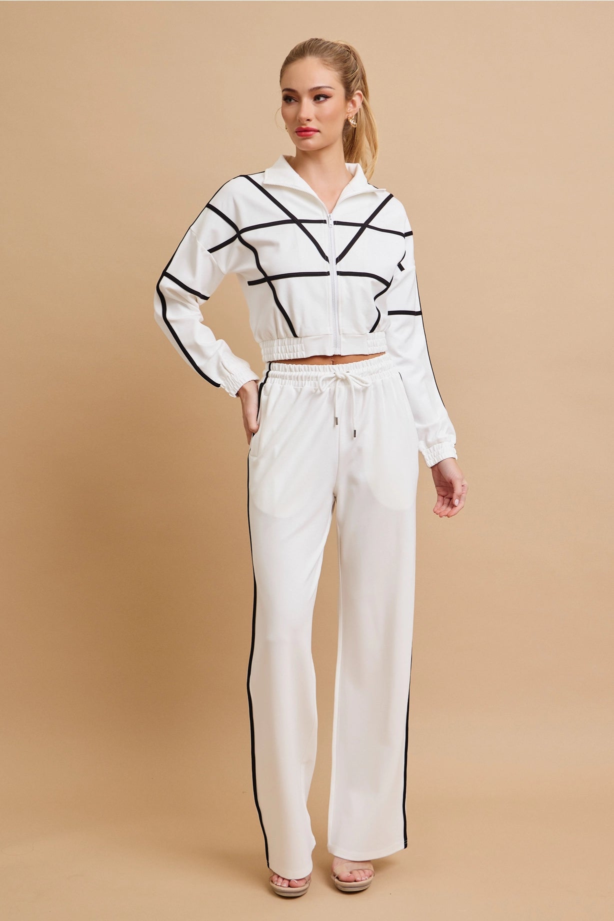Andrea Knit Tracksuit with Contrast Stripes | White