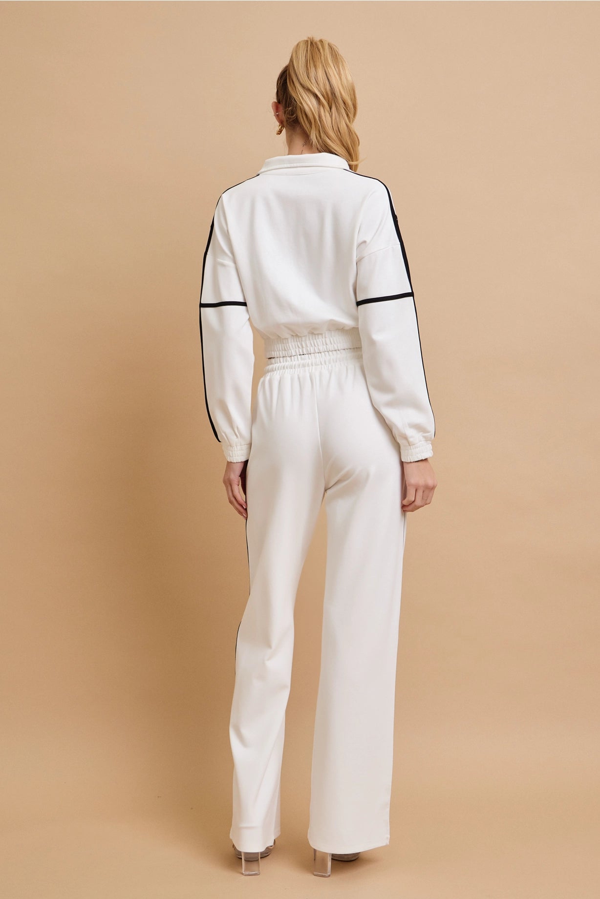 Andrea Knit Tracksuit with Contrast Stripes | White
