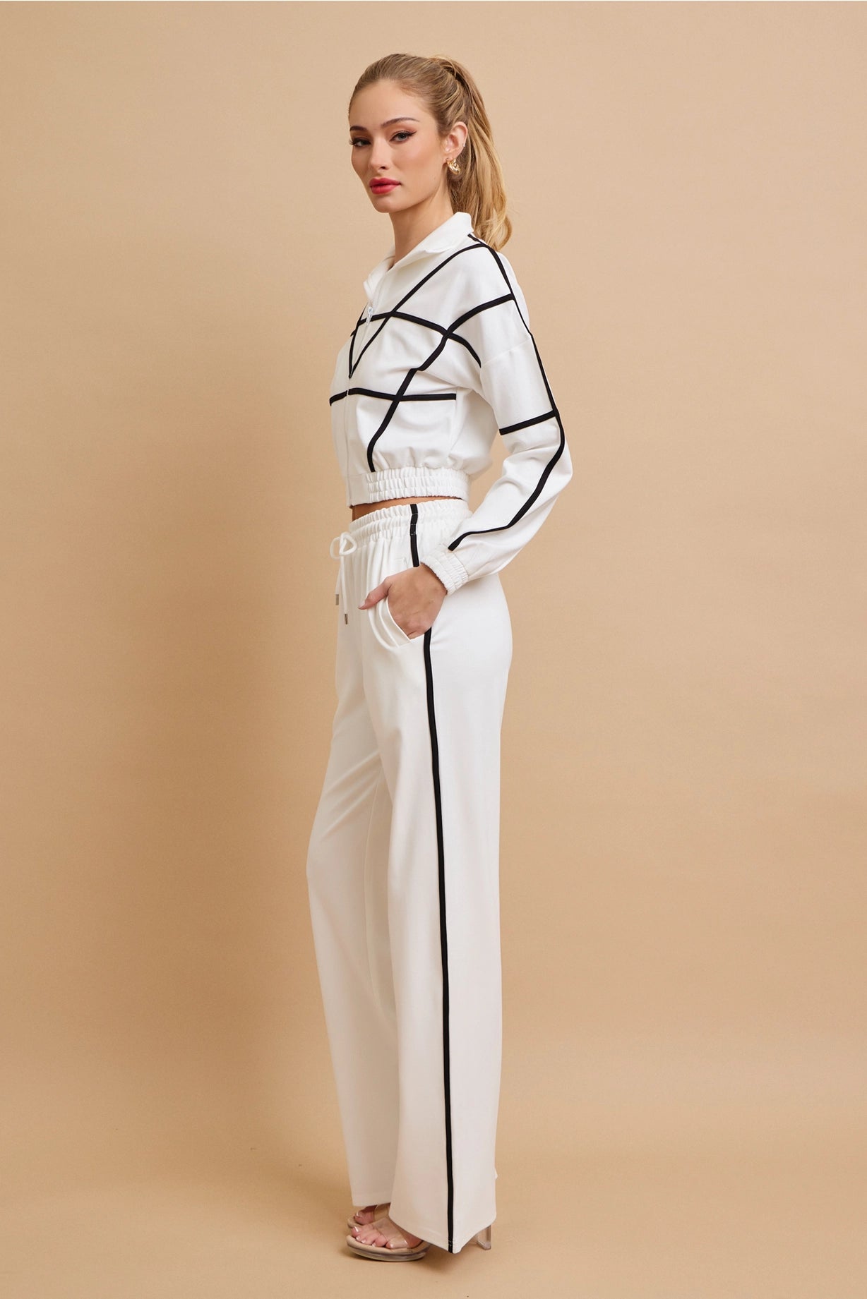 Andrea Knit Tracksuit with Contrast Stripes | White