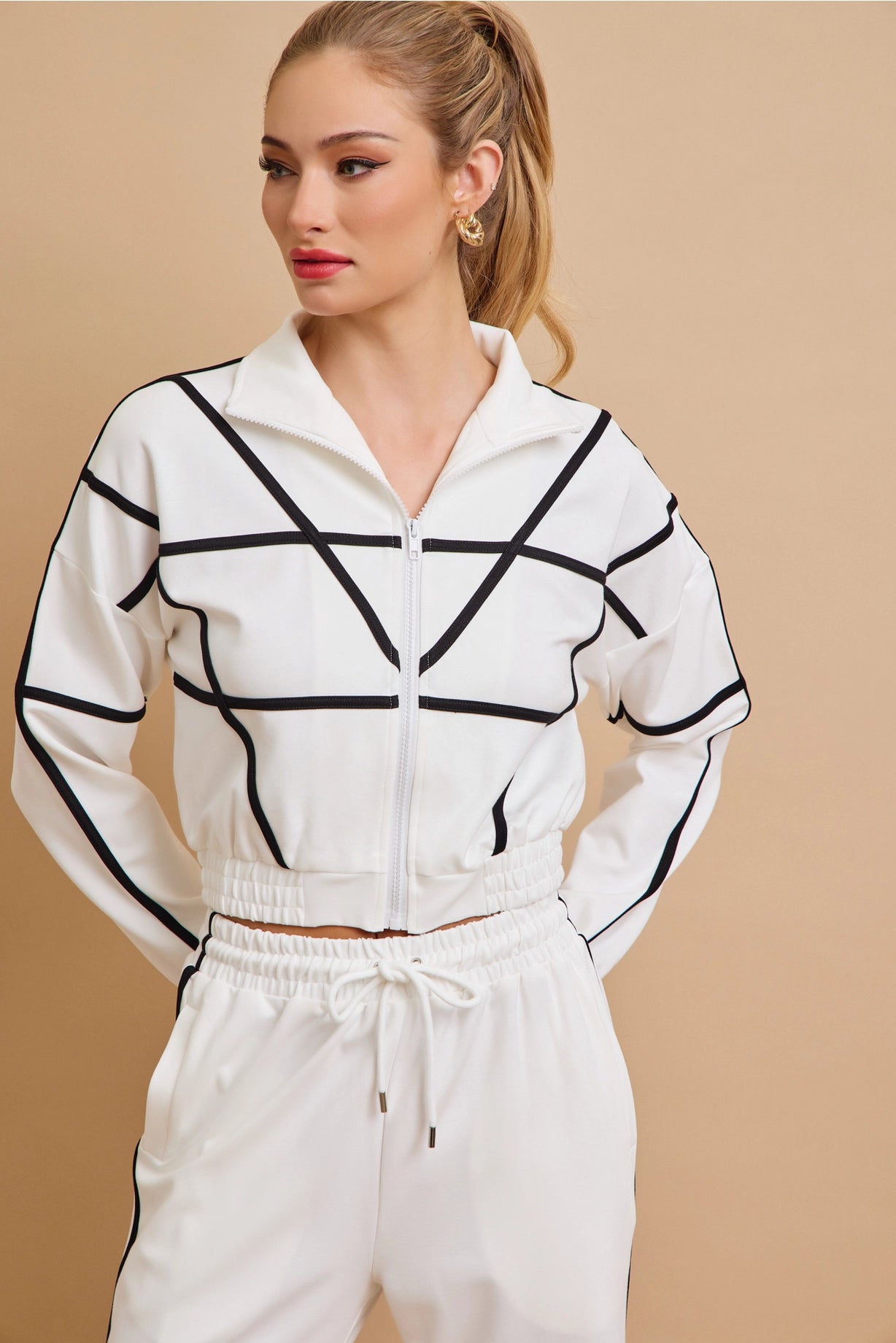 Andrea Knit Tracksuit with Contrast Stripes | White