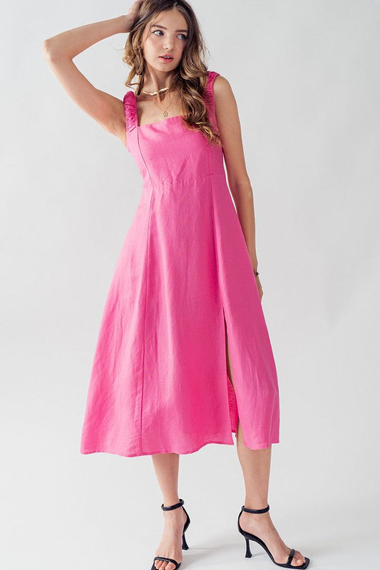 Anette Cross Back Tie Detail Side Slit Dress Pink-Dress-Urban Daizy-S-Urbanheer