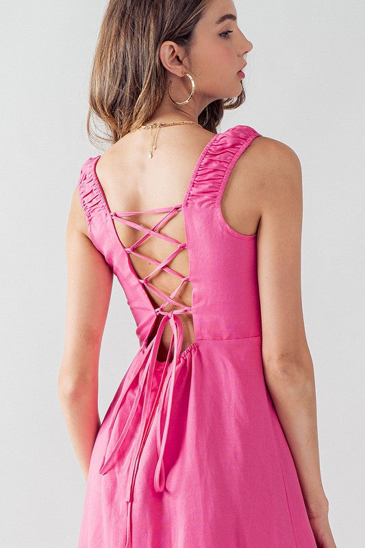 Anette Cross Back Tie Detail Side Slit Dress Pink-Dress-Urban Daizy-S-Urbanheer