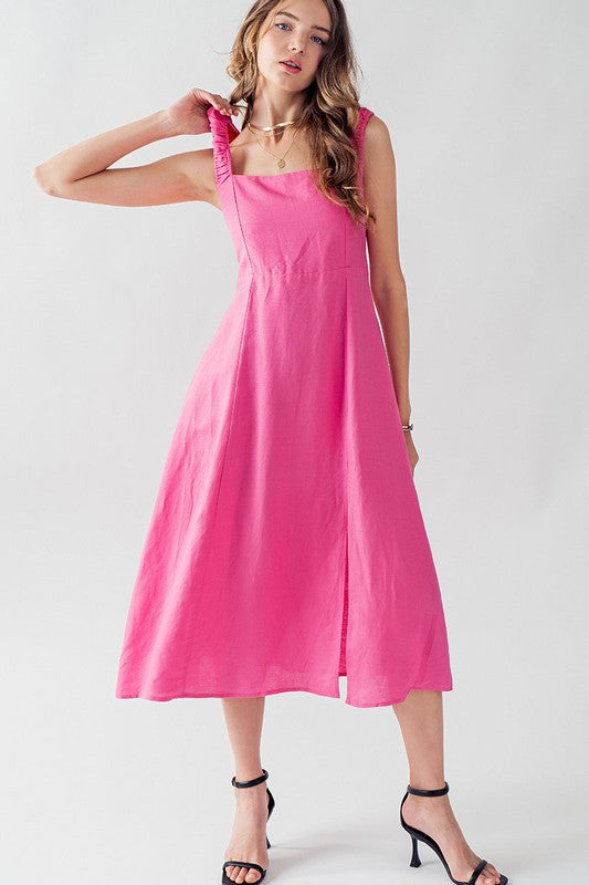 Anette Cross Back Tie Detail Side Slit Dress Pink-Dress-Urban Daizy-S-Urbanheer