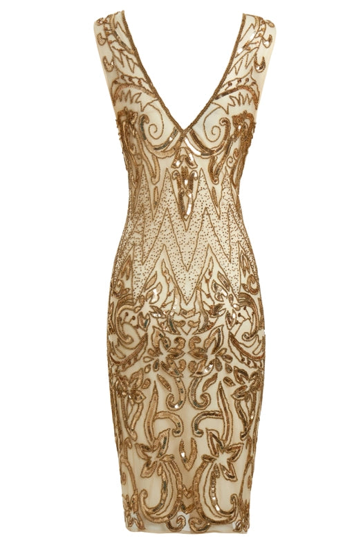 Angie Gold Flapper Party Dress-Dress-Jywal London®-S-Urbanheer