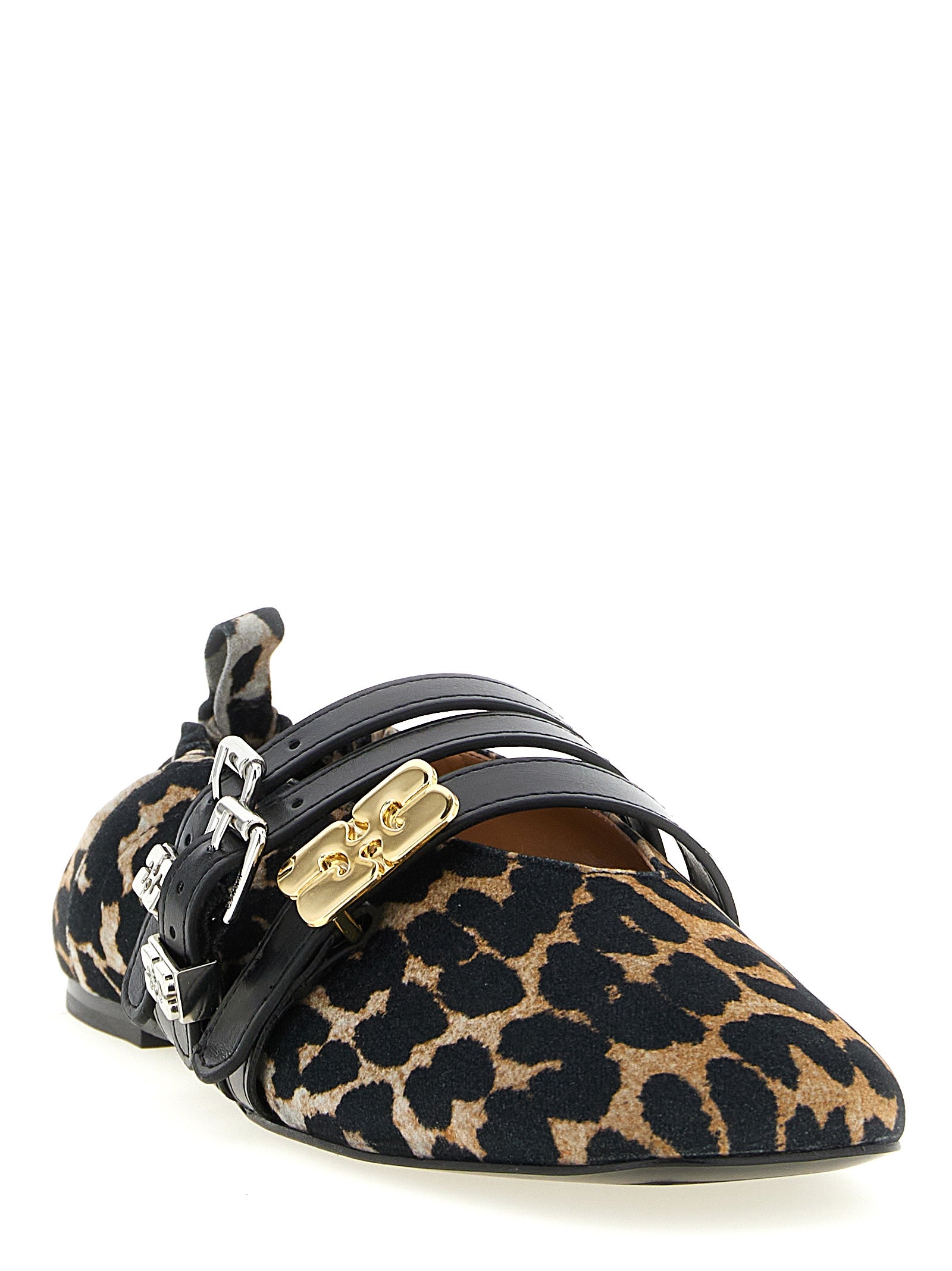 Animal Print Ballet Flats with Leather Sole and Elastic Straps