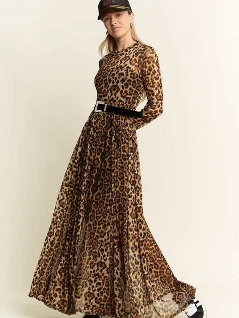 Animal Print Mesh Mock-Dress-JADE BY JANE-S-MOCHA BROWN-Urbanheer