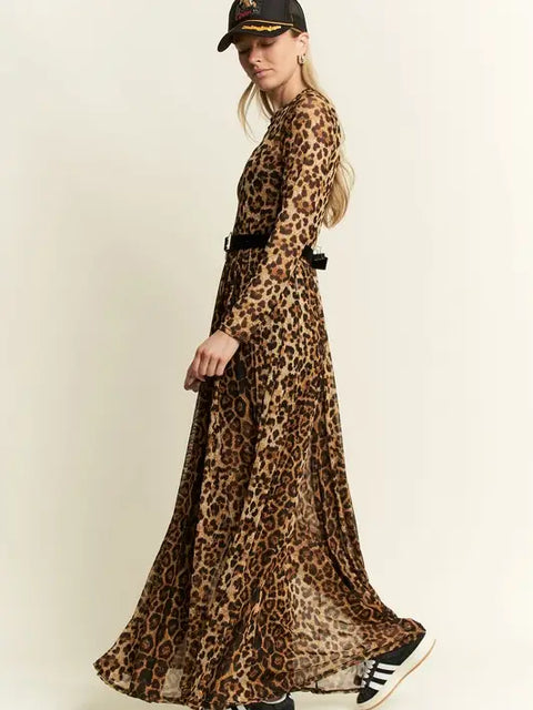 Animal Print Mesh Mock-Dress-JADE BY JANE-S-MOCHA BROWN-Urbanheer