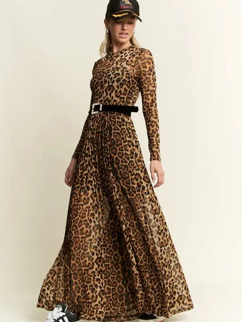 Animal Print Mesh Mock-Dress-JADE BY JANE-S-MOCHA BROWN-Urbanheer