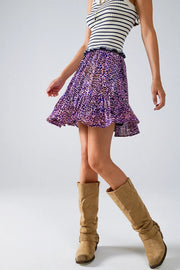 Animal Print Purple Mini Skirt with Ruffle-Skirt-Q2-S-Purple-Urbanheer