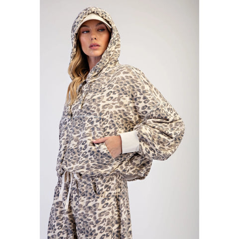 Animal Printed Cotton Terry Bubbled Hoodie