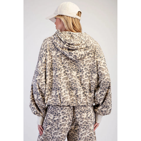 Animal Printed Cotton Terry Bubbled Hoodie
