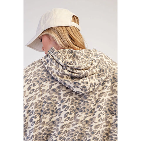 Animal Printed Cotton Terry Bubbled Hoodie