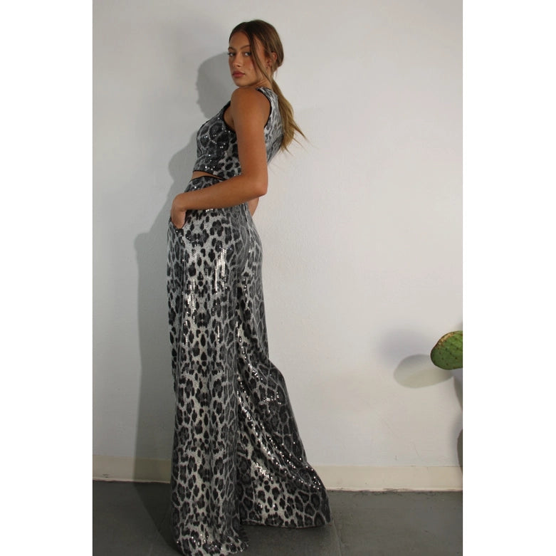 Animal Printed Sequence Crop Top and Pants Set-Set-Mulla-S-BLACK-Urbanheer