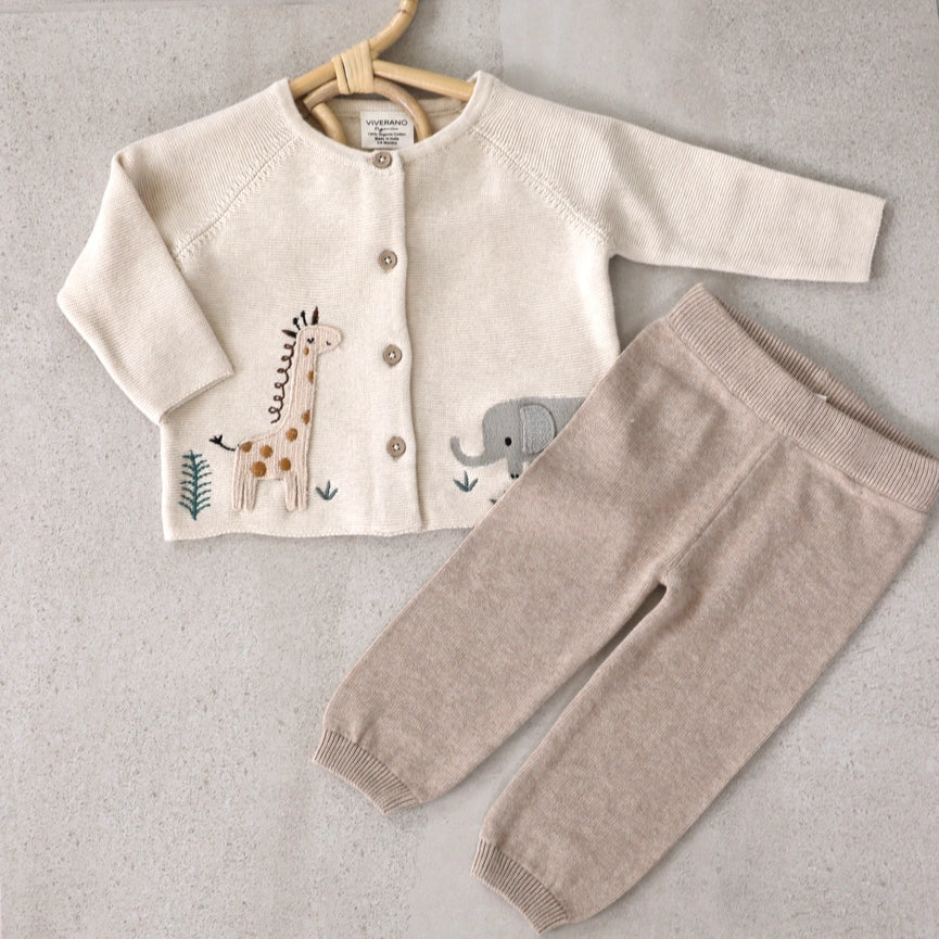 Animal Safari Embroidered Baby Cardigan Sweater (Organic)-Cardigan-Viverano Organics-0-3M-Natural-Urbanheer