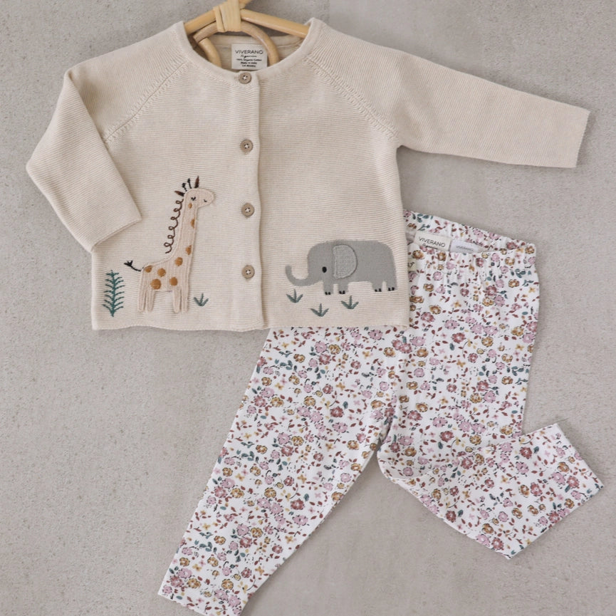 Animal Safari Embroidered Baby Cardigan Sweater (Organic)-Cardigan-Viverano Organics-0-3M-Natural-Urbanheer