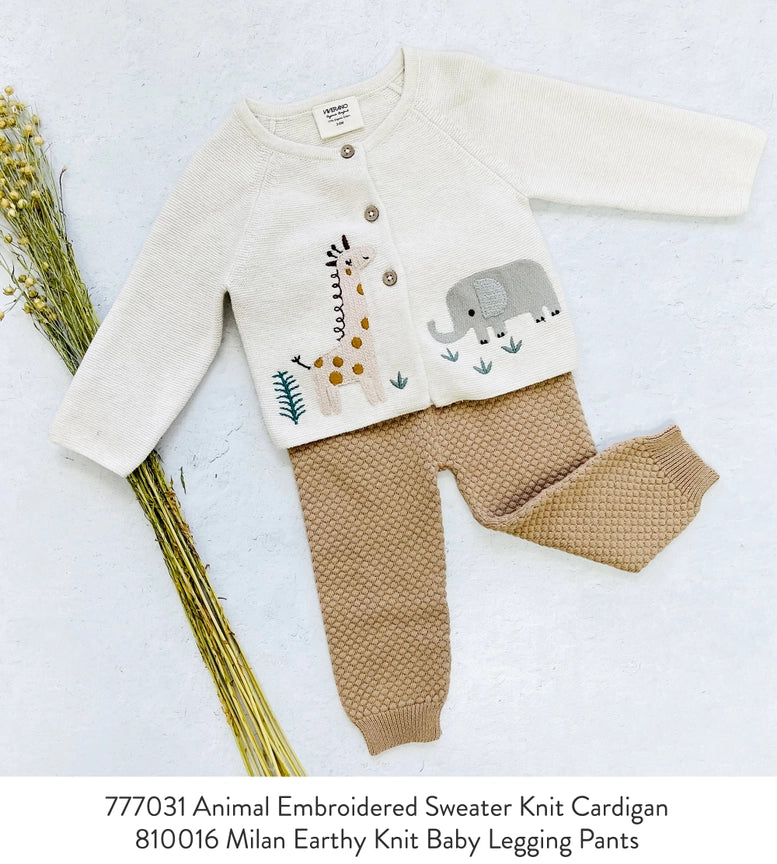 Animal Safari Embroidered Baby Cardigan Sweater (Organic)-Cardigan-Viverano Organics-0-3M-Natural-Urbanheer