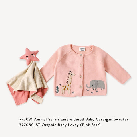 Animal Safari Embroidered Baby Cardigan Sweater (Organic)-Cardigan-Viverano Organics-0-3M-Natural-Urbanheer
