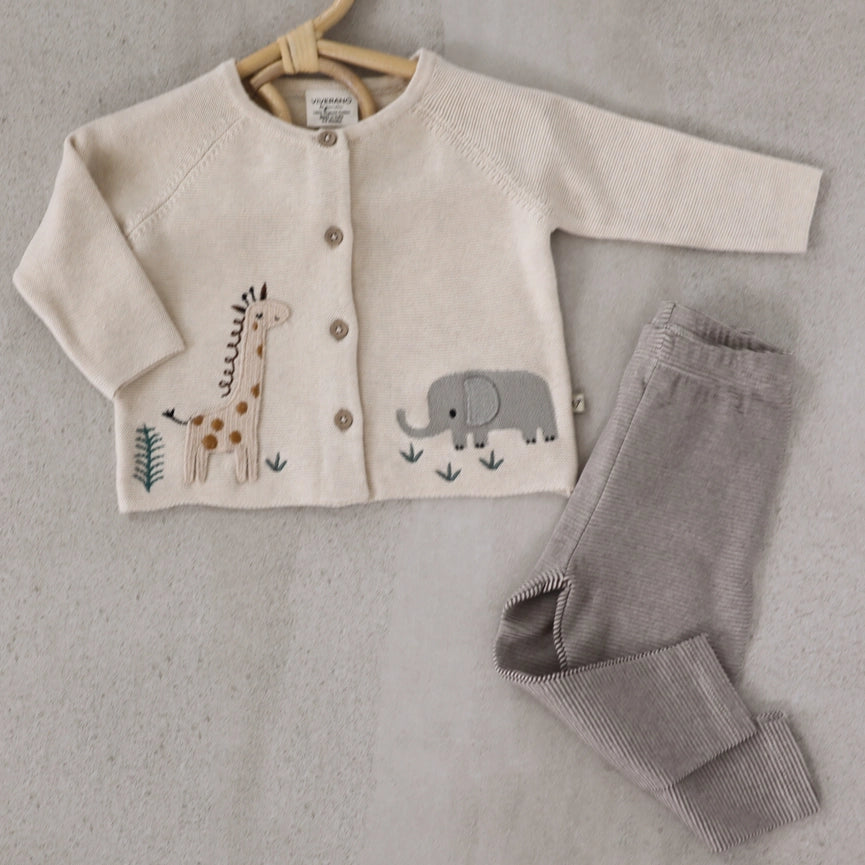 Animal Safari Embroidered Baby Cardigan Sweater (Organic)-Cardigan-Viverano Organics-0-3M-Natural-Urbanheer