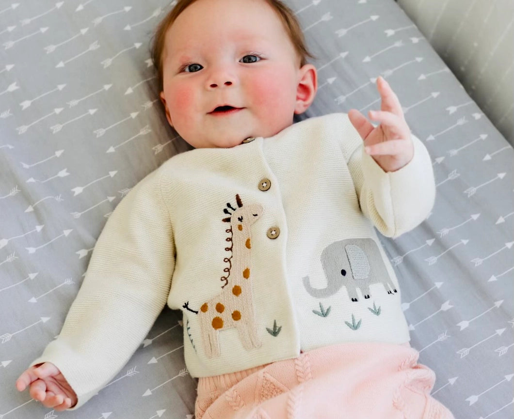 Animal Safari Embroidered Baby Cardigan Sweater (Organic)-Cardigan-Viverano Organics-0-3M-Natural-Urbanheer