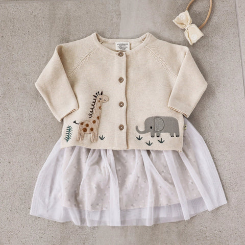 Animal Safari Embroidered Baby Cardigan Sweater (Organic)-Cardigan-Viverano Organics-0-3M-Natural-Urbanheer