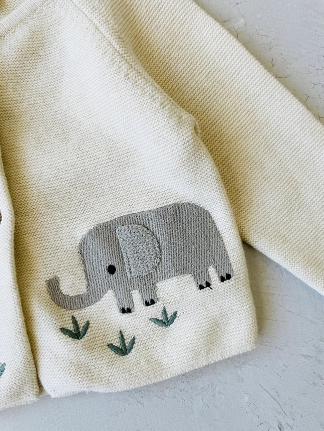 Animal Safari Embroidered Baby Cardigan Sweater (Organic)-Cardigan-Viverano Organics-0-3M-Natural-Urbanheer